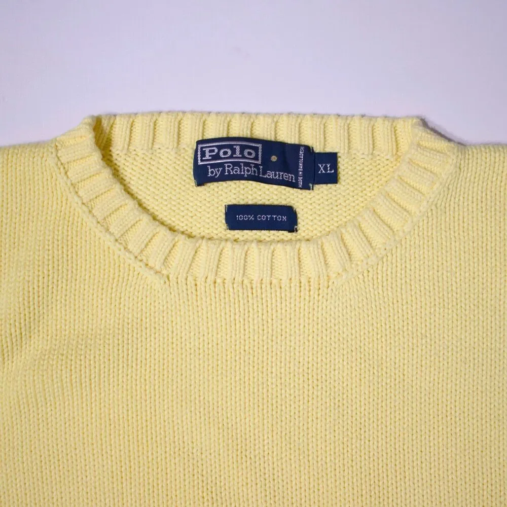 VTG 90s Polo Ralph Lauren Yellow Knit Crewneck Sweater Embroidered Pony Men XL - Picture 7 of 8